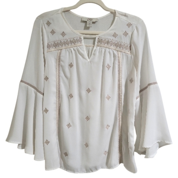 Vintage America Blues Embroidered Boho Peasant Top Bell Sleeves Size Sm Cream... - Picture 2 of 15